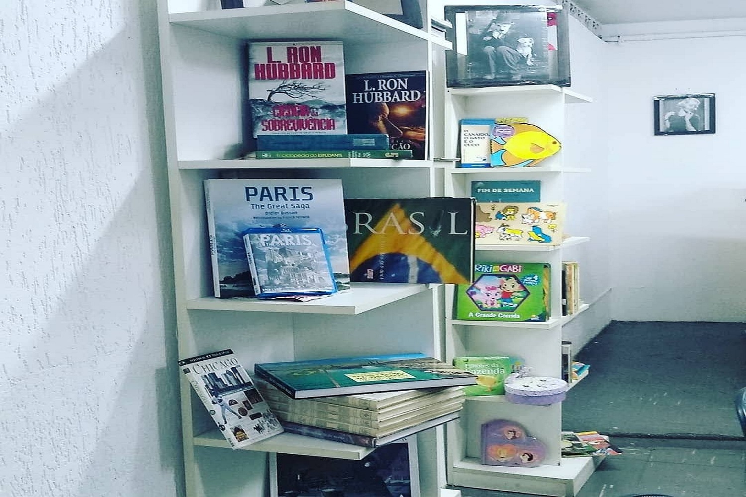 Estante com livros. Biblioteca do Cisarte.